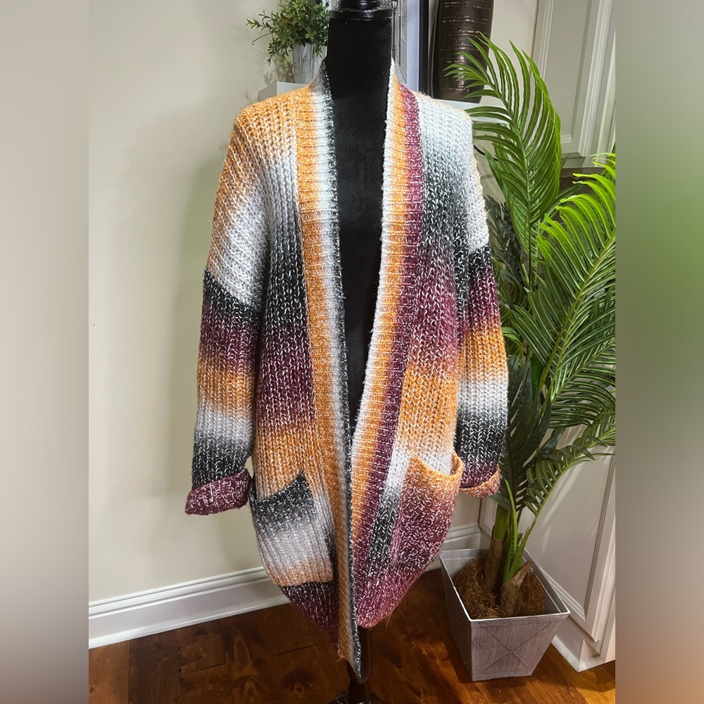 EXPRESS Wool Blend Multicolored Oversized Open Front Cardigan L/XL